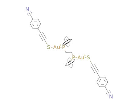 Molecular Structure of 1001197-48-3 ([Au<sub>2</sub>(p-CN-C<sub>6</sub>H<sub>4</sub>-CCS)2(1,2-bis(diphenylphosphino)ethane)])