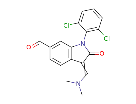 Molecular Structure of 110326-34-6 (1H-Indole-6-carboxaldehyde,
1-(2,6-dichlorophenyl)-3-[(dimethylamino)methylene]-2,3-dihydro-2-oxo-)