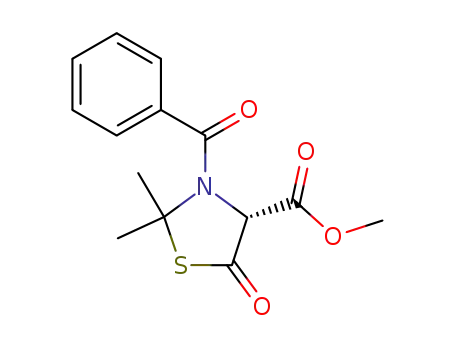 Molecular Structure of 100330-65-2 ((R)-3-Benzoyl-2,2-dimethyl-5-oxo-thiazolidine-4-carboxylic acid methyl ester)