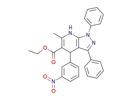Molecular Structure of 92406-21-8 (1H-Pyrazolo[3,4-b]pyridine-5-carboxylic acid,
4,7-dihydro-6-methyl-4-(3-nitrophenyl)-1,3-diphenyl-, ethyl ester)
