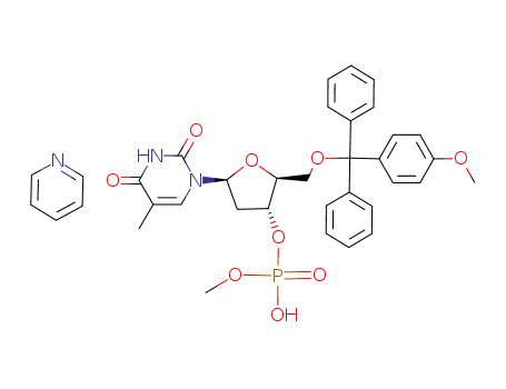 Phosphoric acid (2S,3R,5S)-2-[(4-methoxy-phenyl)-diphenyl-methoxymethyl]-5-(5-methyl-2,4-dioxo-3,4-dihydro-2H-pyrimidin-1-yl)-tetrahydro-furan-3-yl ester methyl ester; compound with pyridine