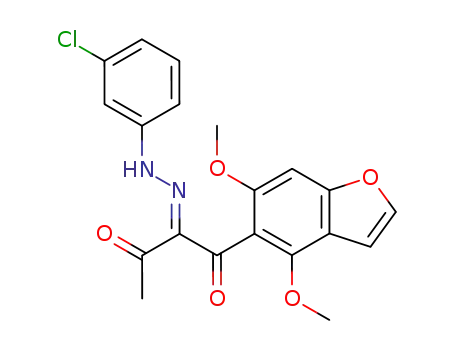 Molecular Structure of 77262-12-5 (1,2,3-Butanetrione, 1-(4,6-dimethoxy-5-benzofuranyl)-,
2-[(3-chlorophenyl)hydrazone])