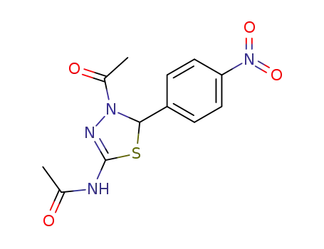 Molecular Structure of 62236-05-9 (Acetamide,
N-[4-acetyl-4,5-dihydro-5-(4-nitrophenyl)-1,3,4-thiadiazol-2-yl]-)
