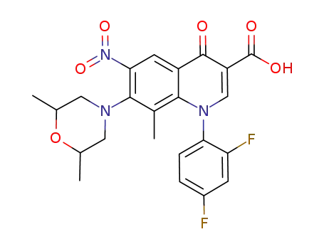 Molecular Structure of 1146300-57-3 (1-(2,4-difluorophenyl)-1,4-dihydro-7-(2,6-dimethylmorpholin-4-yl)-8-methyl-6-nitro-4-oxoquinoline-3-carboxylic acid)