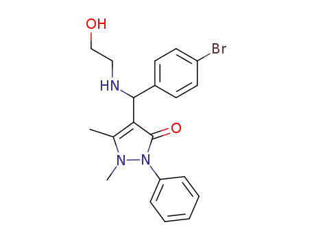 Molecular Structure of 84905-11-3 (4-[(4-Bromo-phenyl)-(2-hydroxy-ethylamino)-methyl]-1,5-dimethyl-2-phenyl-1,2-dihydro-pyrazol-3-one)