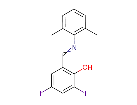 Molecular Structure of 597564-08-4 (Phenol, 2-[[(2,6-dimethylphenyl)imino]methyl]-4,6-diiodo-)