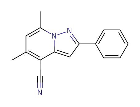 Molecular Structure of 112181-39-2 (Pyrazolo[1,5-a]pyridine-4-carbonitrile, 5,7-dimethyl-2-phenyl-)