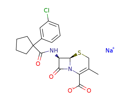 Molecular Structure of 143407-72-1 (sodium (6R,7R)-7-({[1-(3-chlorophenyl)cyclopentyl]carbonyl}amino)-3-methyl-8-oxo-5-thia-1-azabicyclo[4.2.0]oct-2-ene-2-carboxylate)