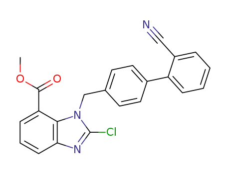 Molecular Structure of 139481-34-8 (methyl 2-chloro-1-<(2'-cyanobiphenyl-4-yl)methyl>-1H-benzimidazole-7-carboxylate)