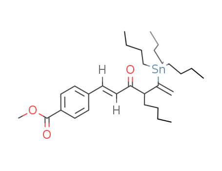 Molecular Structure of 820250-67-7 (Benzoic acid, 4-[(1E)-3-oxo-4-[1-(tributylstannyl)ethenyl]-1-octenyl]-,
methyl ester)