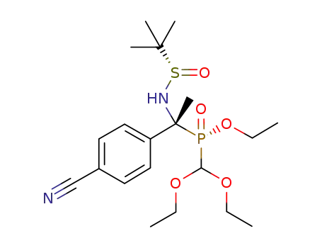 Molecular Structure of 1058227-32-9 (ethyl diethoxymethyl-(S<sub>S</sub>,R<sub>C</sub>,R<sub>P</sub>)-(+)-(1-(tert-butylsulfinylamino)-(1-(p-cyanophenyl)ethyl))phosphinate)