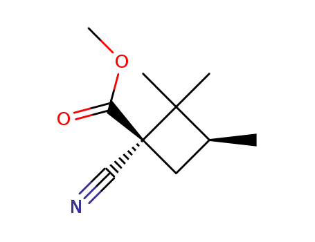 Molecular Structure of 77257-24-0 ((1R,3S)-1-Cyano-2,2,3-trimethyl-cyclobutanecarboxylic acid methyl ester)