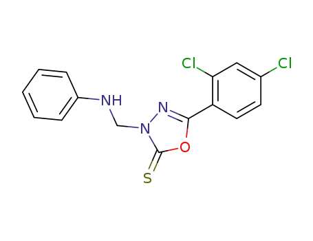 Molecular Structure of 23269-59-2 (1,3,4-Oxadiazole-2(3H)-thione,
5-(2,4-dichlorophenyl)-3-[(phenylamino)methyl]-)