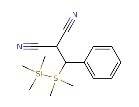 Molecular Structure of 126181-97-3 (2-[(1,1,2,2,2-Pentamethyl-disilanyl)-phenyl-methyl]-malononitrile)