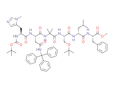 Molecular Structure of 918934-76-6 (L-Phenylalanine,
N-[(1,1-dimethylethoxy)carbonyl]-3-methyl-L-histidyl-N-(triphenylmethyl)-
L-asparaginyl-2-methylalanyl-O-(1,1-dimethylethyl)-L-seryl-D-leucyl-,
methyl ester)