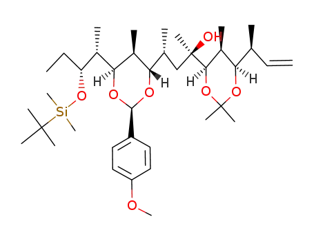 Molecular Structure of 114137-91-6 ((2R,4R)-4-[(2R,4S,5S,6R)-6-[(1R,2R)-2-(tert-Butyl-dimethyl-silanyloxy)-1-methyl-butyl]-2-(4-methoxy-phenyl)-5-methyl-[1,3]dioxan-4-yl]-2-[(4R,5S,6R)-2,2,5-trimethyl-6-((S)-1-methyl-allyl)-[1,3]dioxan-4-yl]-pentan-2-ol)