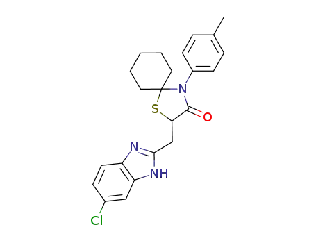 Molecular Structure of 1133274-79-9 (2-[(6-chloro-1H-benzo[d]imidazol-2-yl)methyl]-4-(4-methylphenyl)-1-thia-4-azaspiro[4.5]decan-3-one)