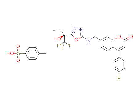 (1S)-N-([4-(4-fluorophenyl)-2-oxo-2H-chromen-7-yl]methyl)-5-[1-hydroxy-1-(trifluoromethyl)propyl]-1,3,4-oxadiazol-2-aminium4-methylbenzenesulfonate