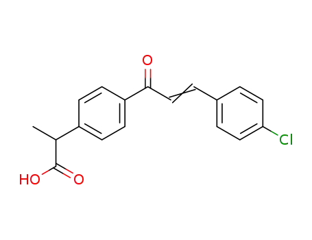 Molecular Structure of 78868-28-7 (2-{4-[(E)-3-(4-Chloro-phenyl)-acryloyl]-phenyl}-propionic acid)