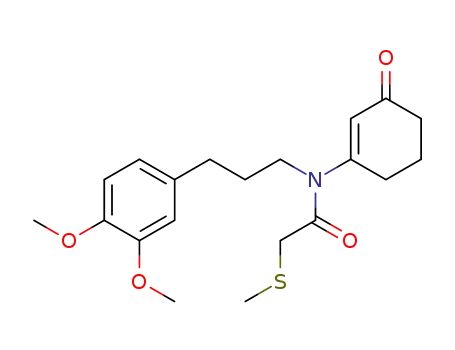 Molecular Structure of 107199-46-2 (N-<3-(3,4-dimethoxyphenyl)propyl>-N-(3-oxo-1-cyclohexen-1-yl)-α-(methylthio)acetamide)