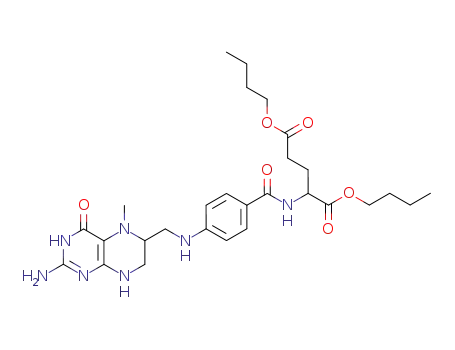 Molecular Structure of 106015-55-8 (L-Glutamic acid,
N-[4-[[(2-amino-1,4,5,6,7,8-hexahydro-5-methyl-4-oxo-6-pteridinyl)meth
yl]amino]benzoyl]-, dibutyl ester)