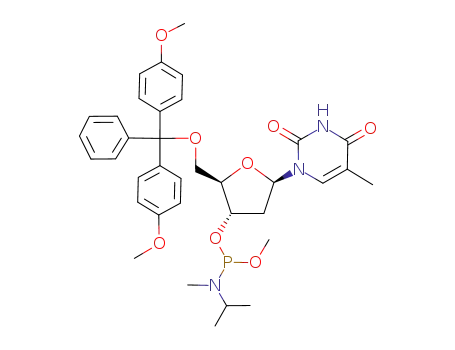 Molecular Structure of 84416-81-9 (Thymidine, 5'-O-[bis(4-methoxyphenyl)phenylmethyl]-, 3'-[methyl
methyl(1-methylethyl)phosphoramidite])