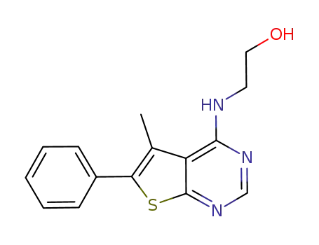 Molecular Structure of 1101198-31-5 (4-(2-hydroxyethylamino)-5-methyl-6-phenylthieno[2,3-d]pyrimidine)