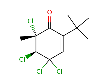 Molecular Structure of 141524-54-1 (2-Cyclohexen-1-one, 4,4,5,6-tetrachloro-2-(1,1-dimethylethyl)-6-methyl-,
trans-)