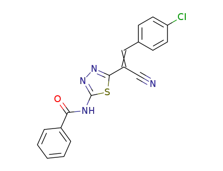 Molecular Structure of 93355-75-0 (Benzamide,
N-[5-[2-(4-chlorophenyl)-1-cyanoethenyl]-1,3,4-thiadiazol-2-yl]-)