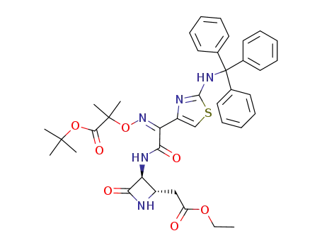 Molecular Structure of 141992-87-2 (trans-3-<2-(2-tritylaminothiazol-4-yl)-2-((Z)-1-t-butyloxycarbonyl-1-methylethoxyimino)acetamido>-4-ethoxycarbonylmethyl-2-azetidinone)