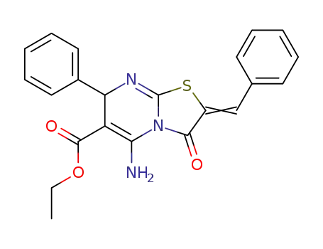 Molecular Structure of 129650-67-5 (5-amino-2-benzylidene-6-ethoxycarbonyl-7-phenyl-7H-thiazolo<3,2-a>pyrimidin-3-one)