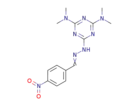 Molecular Structure of 91892-39-6 (N2,N2,N6,N6-tetramethyl-N4-[(4-nitrophenyl)methylideneamino]-1,3,5-tri azine-2,4,6-triamine)