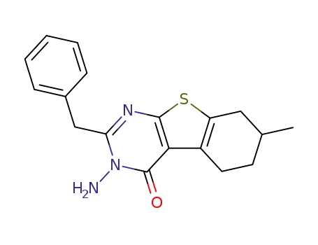 (1)Benzothieno(2,3-d)pyrimidin-4(3H)-one, 5,6,7,8-tetrahydro-3-amino-7-methyl-2-(phenylmethyl)-