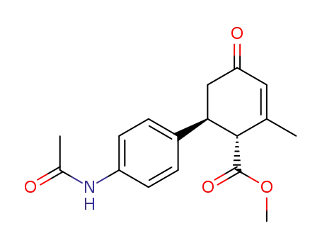Molecular Structure of 85574-11-4 ((1R,6S)-6-(4-Acetylamino-phenyl)-2-methyl-4-oxo-cyclohex-2-enecarboxylic acid methyl ester)