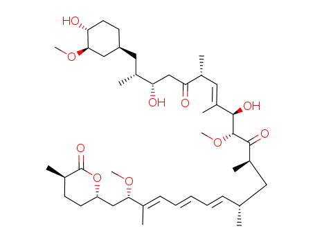 Molecular Structure of 151695-69-1 ((7E,15E,17E,19E)-(2R,3S,6R,9R,10R,12R,14S,21S)-3,9-Dihydroxy-1-((1S,3R,4R)-4-hydroxy-3-methoxy-cyclohexyl)-10,21-dimethoxy-2,6,8,12,14,20-hexamethyl-22-((2S,5R)-5-methyl-6-oxo-tetrahydro-pyran-2-yl)-docosa-7,15,17,19-tetraene-5,11-dione)