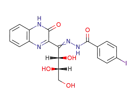 Molecular Structure of 74894-84-1 (4-Iodo-benzoic acid [(2S,3S)-2,3,4-trihydroxy-1-(3-oxo-3,4-dihydro-quinoxalin-2-yl)-but-(Z)-ylidene]-hydrazide)
