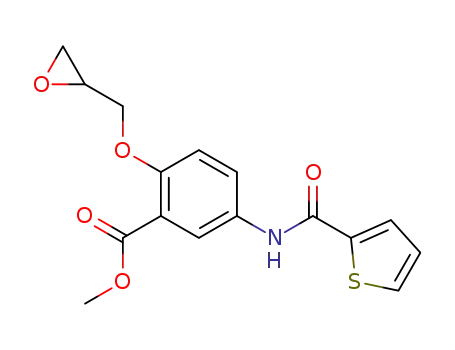 Molecular Structure of 90056-08-9 (Benzoic acid, 2-(oxiranylmethoxy)-5-[(2-thienylcarbonyl)amino]-, methyl
ester)