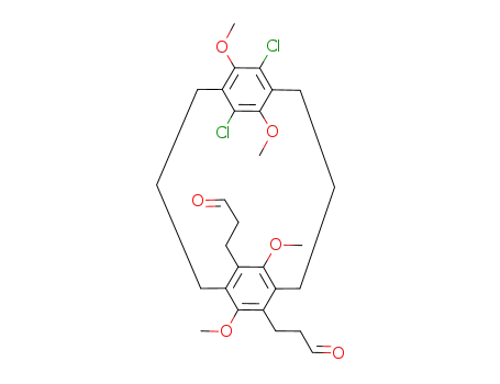 Molecular Structure of 158586-90-4 (3-[13,15-Dichloro-7,14,16,18-tetramethoxy-17-(3-oxo-propyl)-tricyclo[10.2.2.2<sup>5,8</sup>]octadeca-1<sup>(15)</sup>,5<sup>(18)</sup>,6,8<sup>(17)</sup>,12<sup>(16)</sup>,13-hexaen-6-yl]-propionaldehyde)
