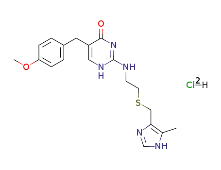Molecular Structure of 63204-17-1 (5-(4-methoxybenzyl)-2-[(2-{[(5-methyl-1H-imidazol-4-yl)methyl]sulfanyl}ethyl)amino]pyrimidin-4(3H)-one dihydrochloride)