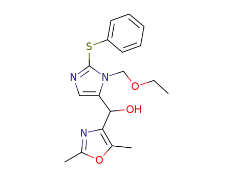 Molecular Structure of 92901-89-8 (4-Oxazolemethanol,
a-[1-(ethoxymethyl)-2-(phenylthio)-1H-imidazol-5-yl]-2,5-dimethyl-)