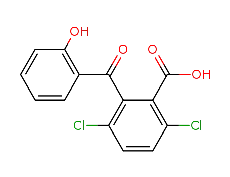 Molecular Structure of 143399-36-4 (Benzoic acid, 3,6-dichloro-2-(2-hydroxybenzoyl)-)