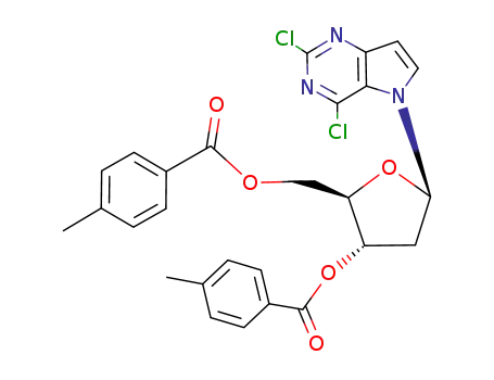 Molecular Structure of 113575-07-8 (2,4-dichloro-5-(2-deoxy-3,5-di-O-(p-toluoyl)-β-D-erythropentofuranosyl)-5H-pyrrolo<3,2-d>pyrimidine)