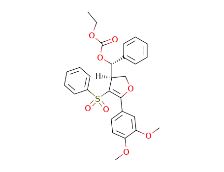 Molecular Structure of 131575-79-6 ((4R,αS)-2-(3,4-dimethoxyphenyl)-4-(α-ethoxycarbonyloxybenzyl)-3-phenylsulphonyl-4,5-dihydrofuran)