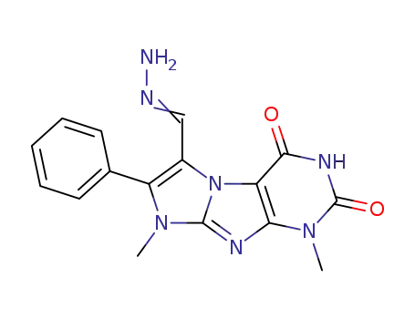 Molecular Structure of 91456-82-5 (1H-Imidazo[2,1-f]purine-6-carboxaldehyde,2,3,4,8-tetrahydro-1,8-dimethyl-2,4-dioxo-7-phenyl-, 6-hydrazone)