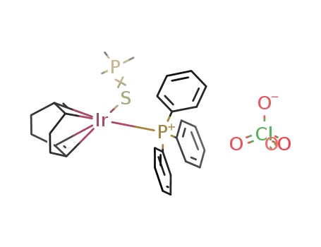 Molecular Structure of 114347-63-6 ({Ir(C<sub>8</sub>H<sub>12</sub>)((CH<sub>3</sub>)3PS)((C<sub>6</sub>H<sub>5</sub>)3P)}<sup>(1+)</sup>*(ClO<sub>4</sub>)<sup>(1-)</sup>=(Ir(C<sub>8</sub>H<sub>12</sub>)((CH<sub>3</sub>)3PS)((C<sub>6</sub>H<sub>5</sub>)3P))(ClO<sub>4</sub>))