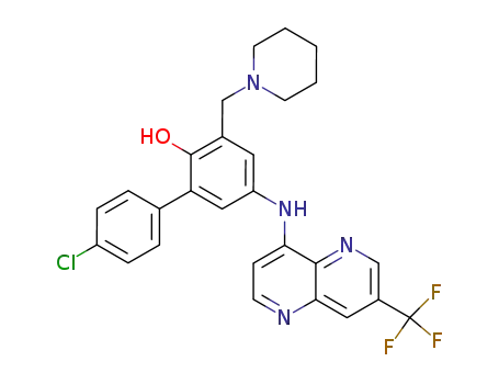 4'-chloro-3-(piperidin-1''-ylmethyl)-5-(7'''-trifluoromethyl-1''',5'''-naphthyridin-4'''-yl)aminobiphenyl-2-ol