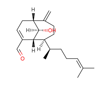 Molecular Structure of 83643-92-9 (Bicyclo[4.3.1]dec-7-ene-7-carboxaldehyde,5- [(1R)-1,5-dimethyl-4-hexenyl]-10-hydroxy- 2-methylene-,(1S,5S,6S,10R)- )