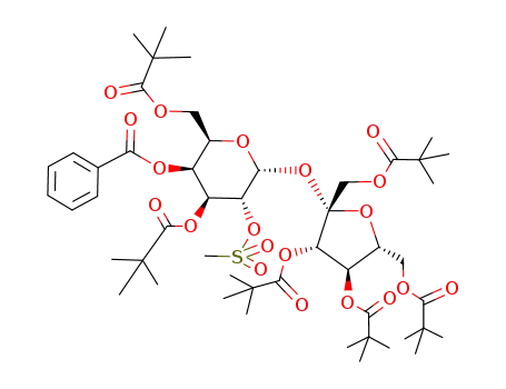 Molecular Structure of 90634-05-2 (1,3,4,6-tetra-O-pivaloyl-β-D-fructofuranosyl 4-O-benzoyl-2-O-mesyl-3,6-di-O-pivaloyl-α-D-galactopyranoside)