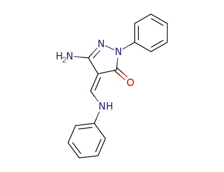 Molecular Structure of 93020-68-9 (5-amino-2,4-dihydro-4-<(phenylamino)methylene>-2-phenyl-3H-pyrazole-3-one)