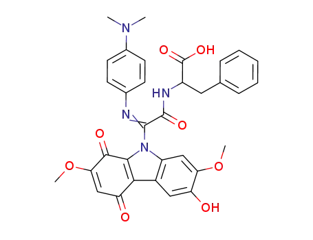 Molecular Structure of 83317-39-9 (2-[2-[(E)-4-Dimethylamino-phenylimino]-2-(6-hydroxy-2,7-dimethoxy-1,4-dioxo-1,4-dihydro-carbazol-9-yl)-acetylamino]-3-phenyl-propionic acid)